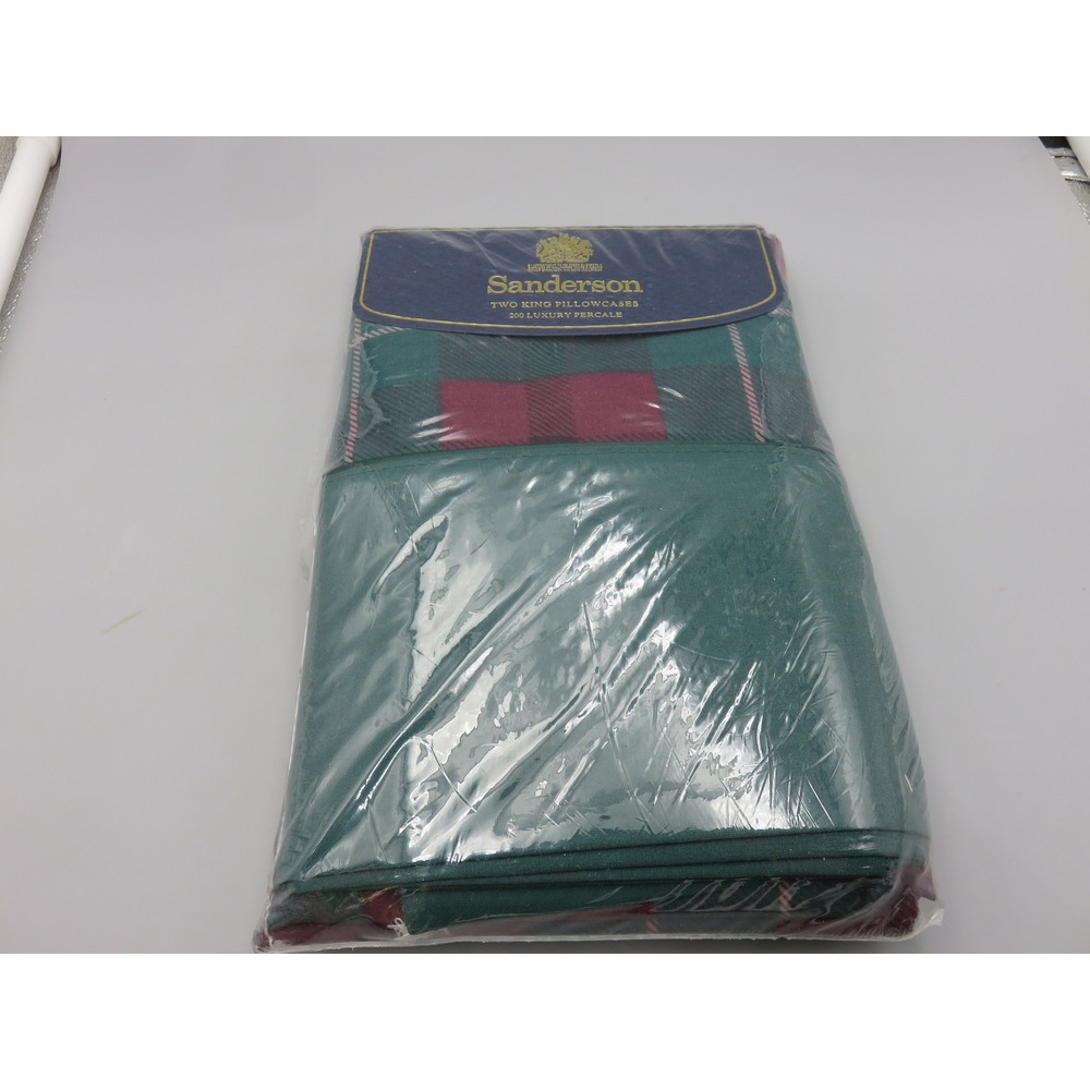 Sanderson Braemar Multi Plaid King Pillowcases Set of 2 Vintage 1994 Utica USA